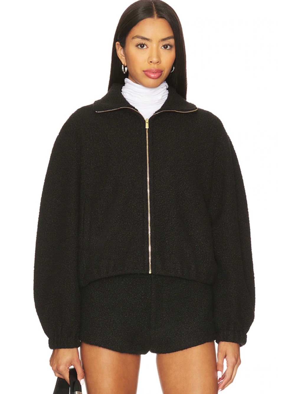 Amanda Uprichard Black Teddy Zip-Up Jacket, como bomber jacket black Small NWT